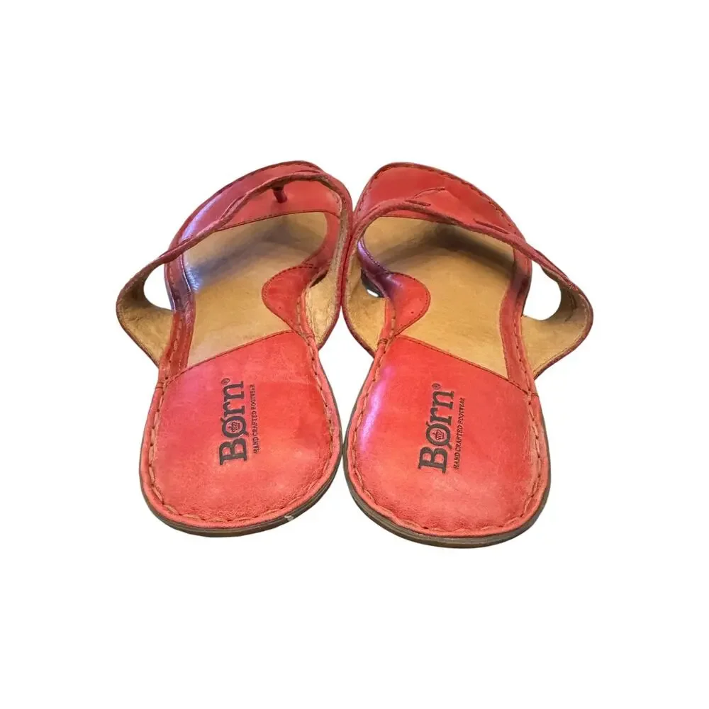 Born Leather Toe Loop Slide Sandals Coral Women’s 10 EU 42